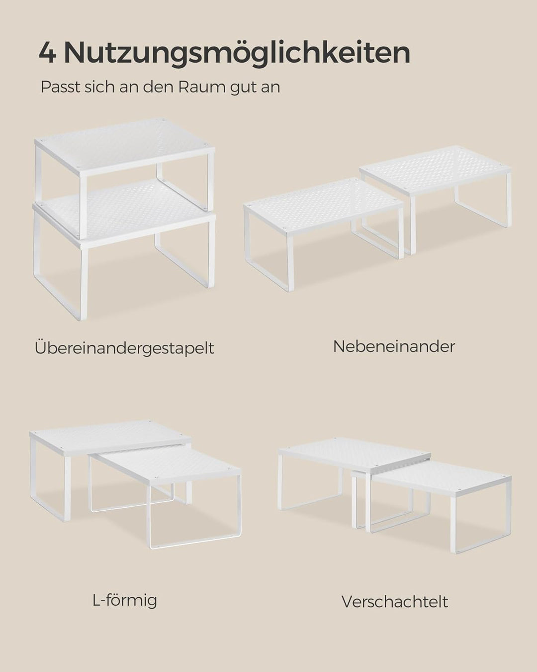 SONGMICS Gewürzregal, 4er Set, Küchenregal, Küchen-Organizer, Küche, Gewürzhalter, erweiterbar, stap