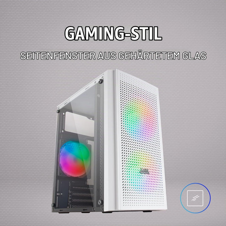 Mars Gaming MC300W Weiss, MicroATX PC Gehäuse, Gehärtetes Glas, Mesh Front, 3xFRGB Lüfter, MC300W