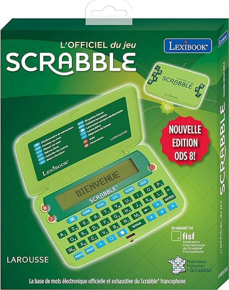 Lexibook -SCR8FR Scrabble ODS8 Electronic Dictionary Larousse FISF Ergonomic Format Large Buttons Ar