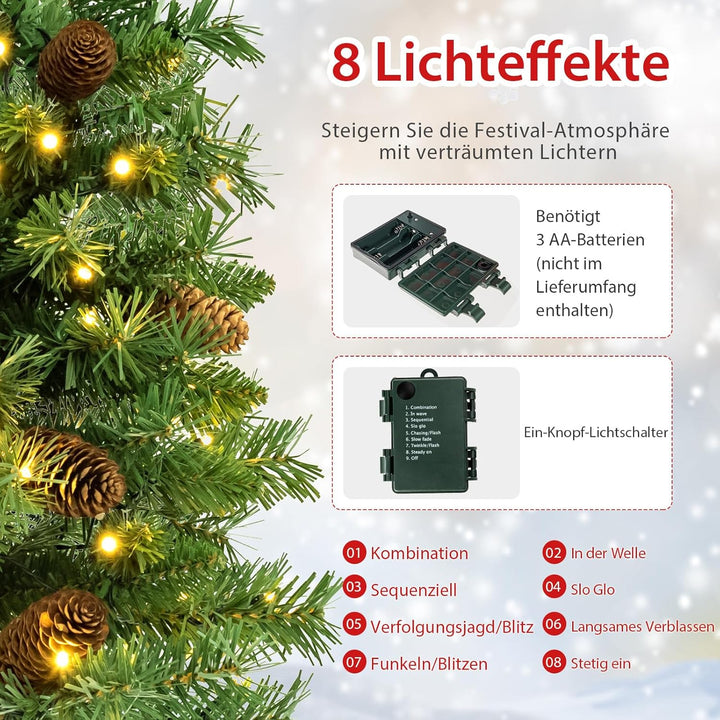 COSTWAY 64 cm Künstlicher Weihnachtsbaum mit Beleuchtung, Kleiner Tannenbaum mit 8 Lichtmodi, 8 Tann