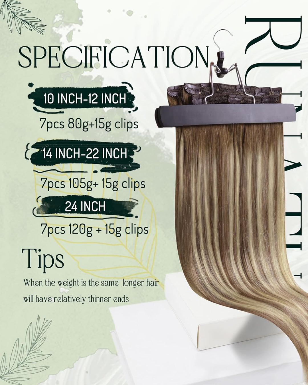RUNATURE Clip Extensions Echthaar Balayage Braun Blond Glatt Clip in Extensions Echthaar Balayage Br