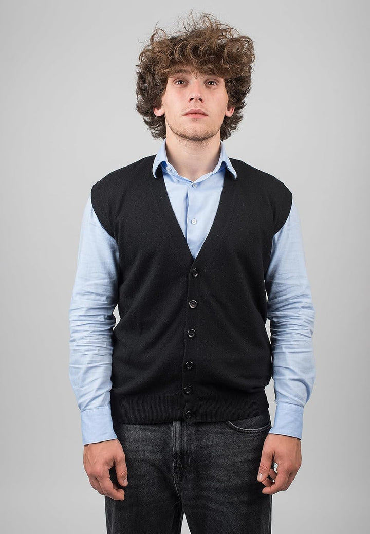 Dalle Piane Cashmere - Weste mit Knöpfen aus Kaschmirmischung, Made in Italy - Herren XL Schwarz, XL
