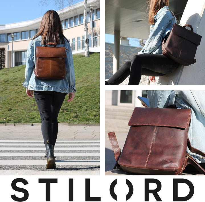 STILORD Charlie Vintage Lederrucksack Braun Mittelgrosser Daypack für Damen Herren 13,3 Zoll Laptop