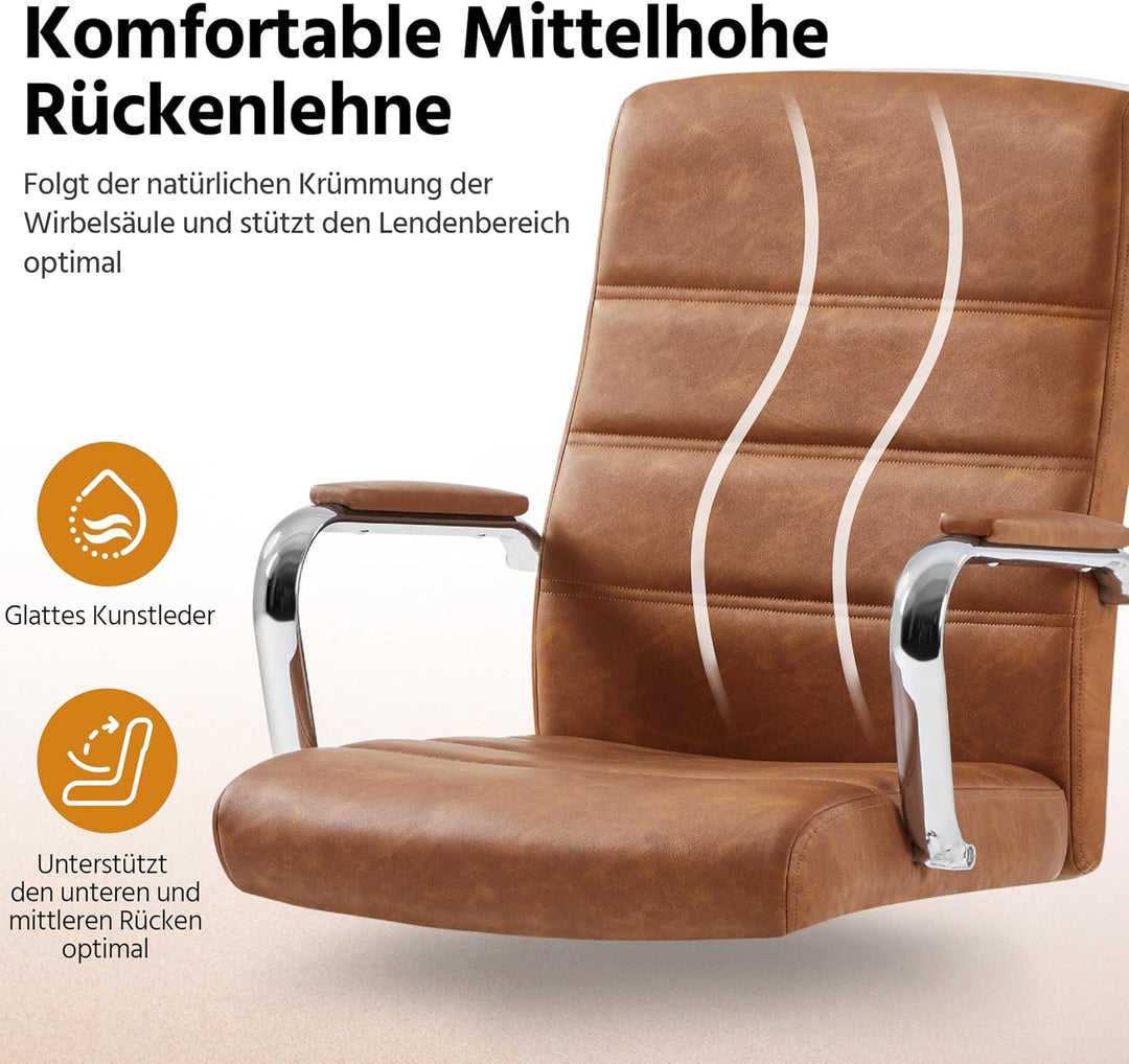 Yaheetech Bürostuhl ergonomischer Schreibtischstuhl, Drehstuhl mit Rollen, Bürohocker mit Armlehnen,