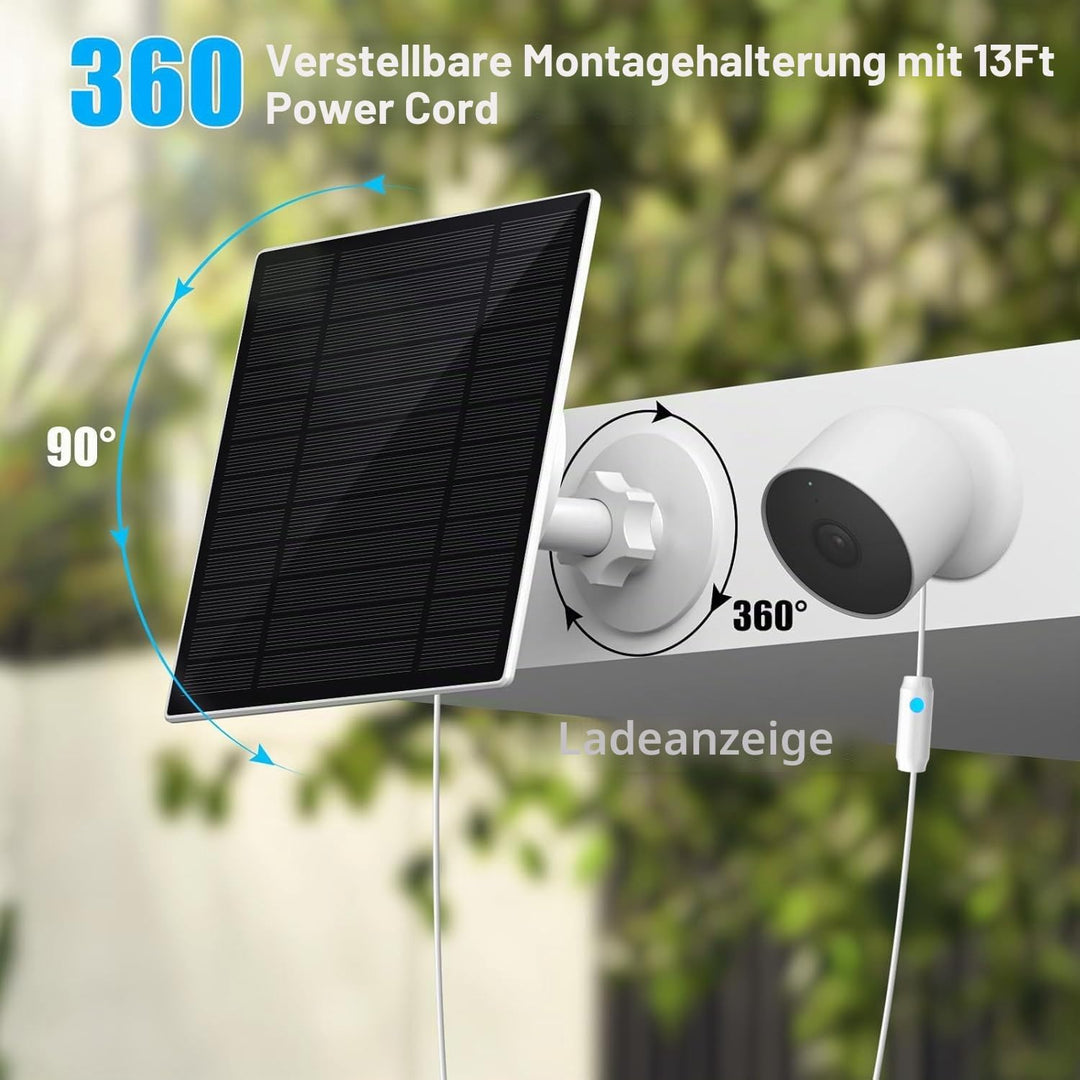 Verbessertes 6-W-Solarpanel mit Ladewarnung, Atemlicht, kompatibel mit Google Nest-Kamera für den In