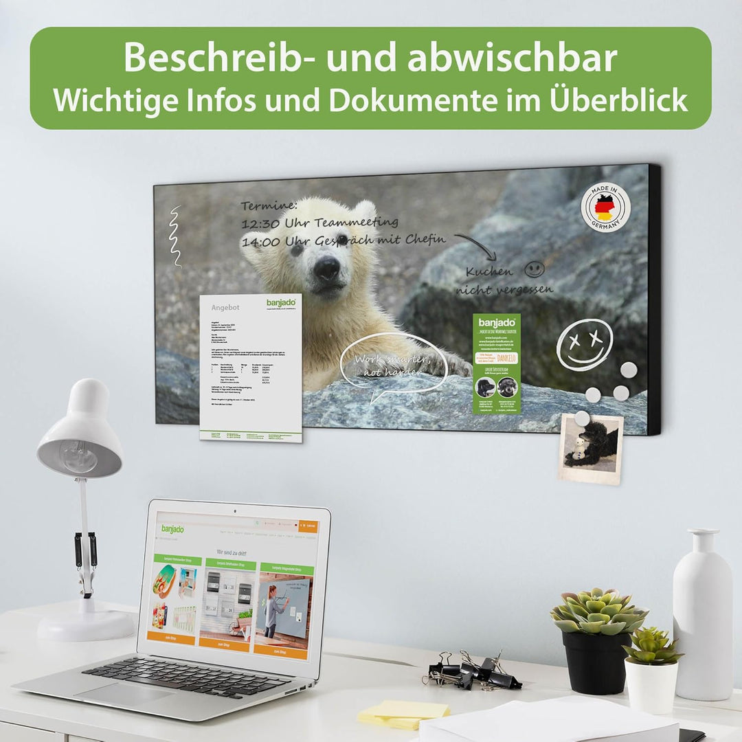 banjado Magnettafel schwarz 78 x 37cm / Magnetwand Metall/Magnetpinnwand als Memoboard/Pinnwand Magn