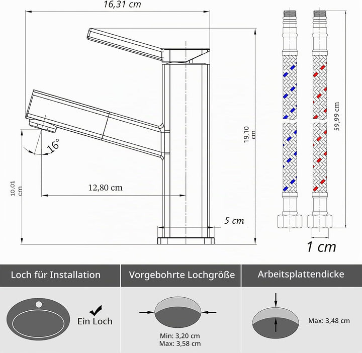 KAIYING Waschtischarmatur mit Herausziehbarer Spritze, Mischbatterie Waschbecken für Heisses und Kal