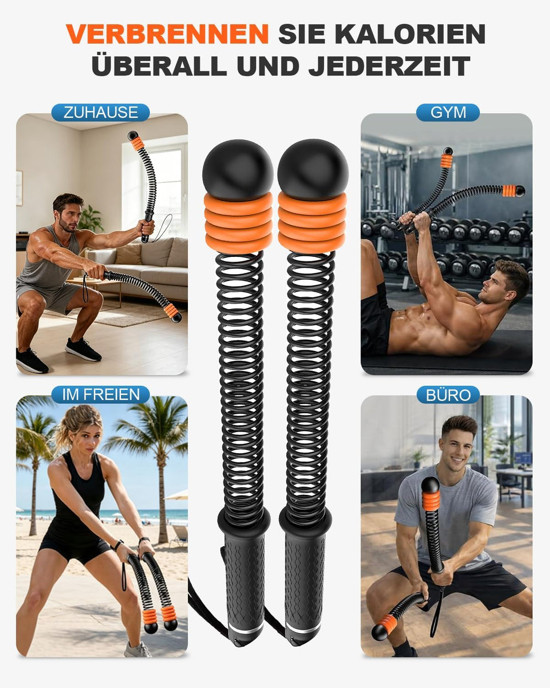 Battle Ropes Ropeless, Battle Rope ohne Seil, mit 8 einstellbaren Widerstandsfedern und Aufbewahrung