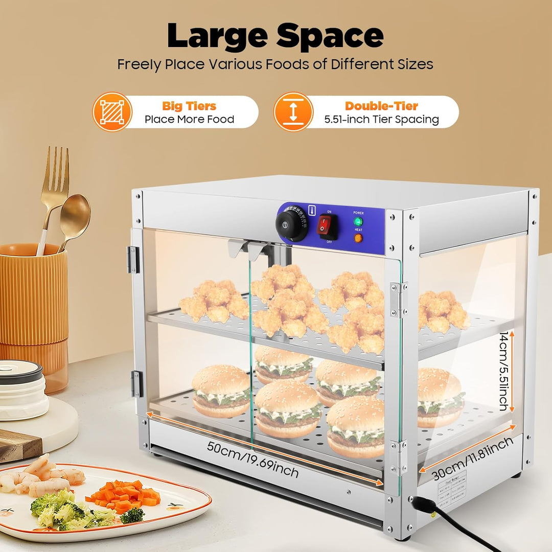 Warmhaltevitrine Heissetheke Aufsatzvitrine Warmhaltetheke 30°C bis 85°C mit 2 Edelstahlrahmen,Warmh