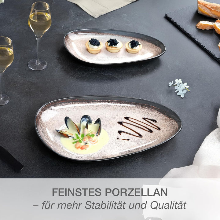 Moritz & Moritz VIDA Servierteller Set Beige - 2x Grosse Teller aus hochwertigem Porzellan, Modern &