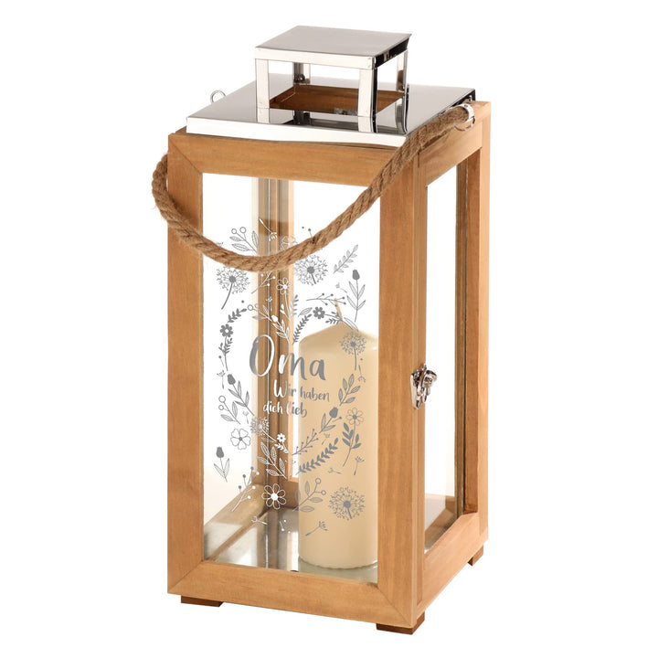 Laterne mit Gravur für Oma, Deko Kerzen Windlicht, Geschenk für Oma, Outdoor Garten Dekoration, Grav