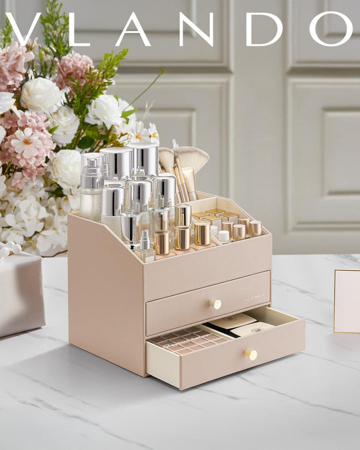 VLANDO Make up Organizer mit 3 Schubladen, Schminktisch Kosmetik Skincare Parfüm Organizer, für Bade
