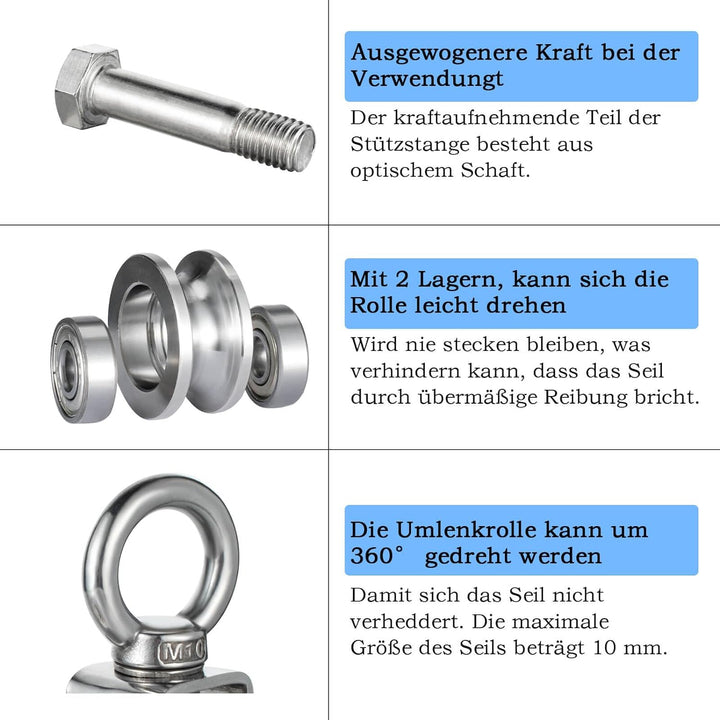 2 Stück Umlenkrolle Edelstahl für Stahlseil, Seilrolle mit 2 Kugellager, Tragkraft 500kg 48mm_2 Stüc