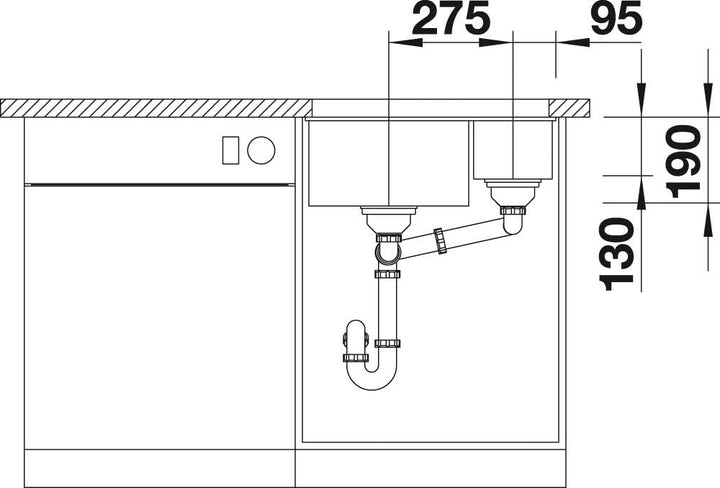 BLANCO SUBLINE 340/160-U | SILGRANIT cafe | Einbauart: Unterbau | Hauptbecken rechts | ohne Ablauffe