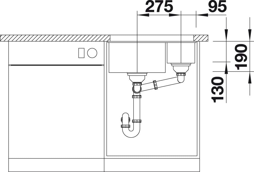 BLANCO SUBLINE 340/160-U | SILGRANIT cafe | Einbauart: Unterbau | Hauptbecken rechts | ohne Ablauffe