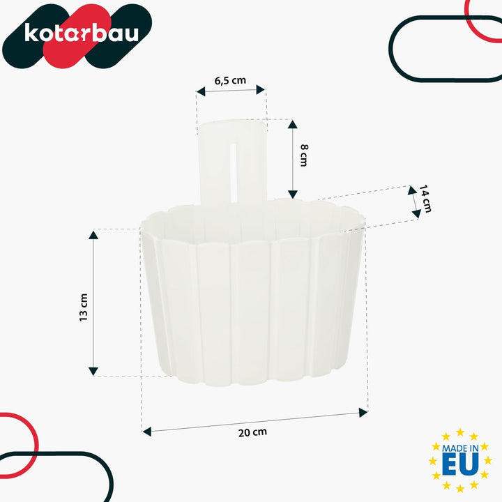 KOTARBAU® 4er Set Blumenkasten Balkon - Wandampel - Blumentopf - 20x14cm H: 13cm Weiss - Wandampel f