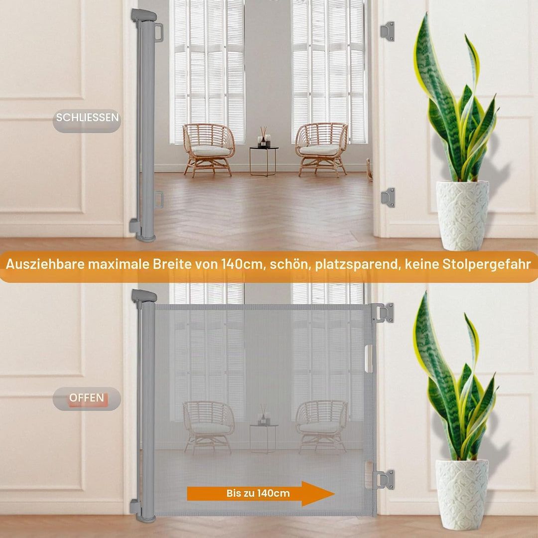 iMoebel Türschutzgitter Treppenschutzgitter Ausziehbar Breite 0-140cm Höhe 83cm, Rollgitter Absperrg
