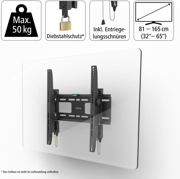 Hama TV Wandhalterung, neigbar, mit Diebstahlschutz (TV Wandhalterung 32-65 Zoll, VESA 100x100 bis V