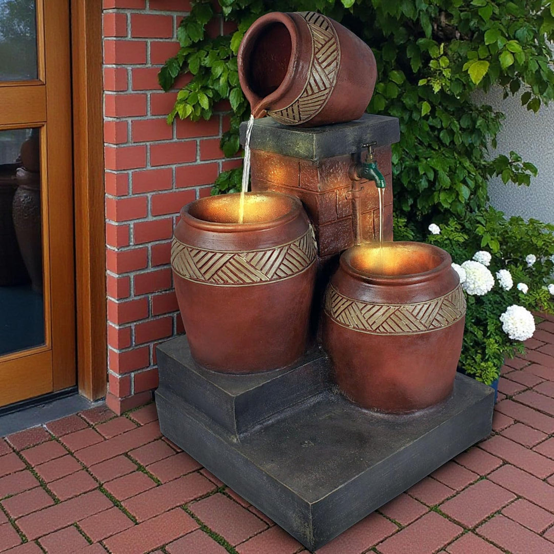 Gartenbrunnen mit LED Beleuchtung Springbrunnen Krüge Zierbrunnen Terrassenbrunnen Balkon Brunnen Ga