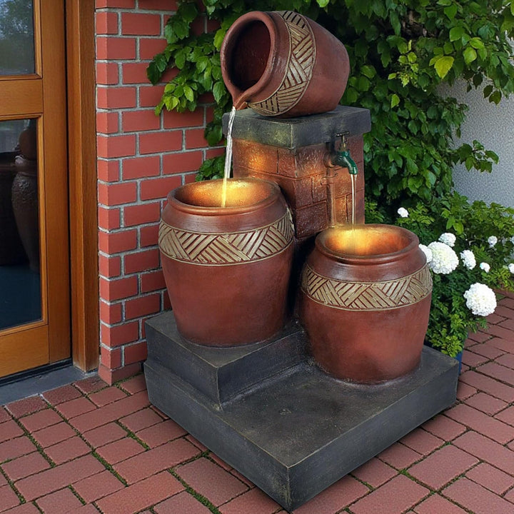Gartenbrunnen mit LED Beleuchtung Springbrunnen Krüge Zierbrunnen Terrassenbrunnen Balkon Brunnen Ga
