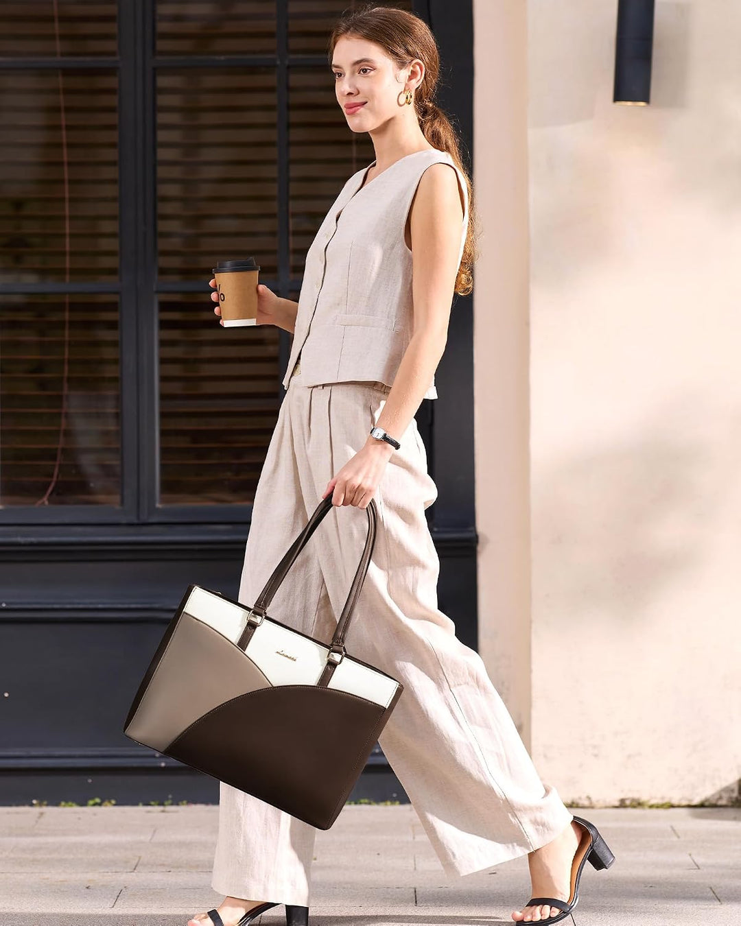 LOVEVOOK Laptoptasche Damen, Handtasche Gross Arbeitstasche Aktentasche | Wasserdicht PU Leder, Eleg