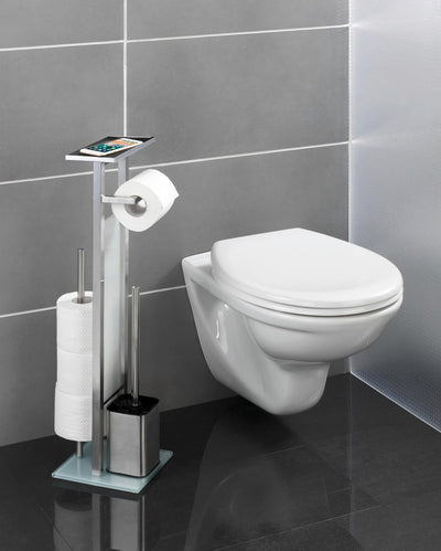 WENKO Stand WC-Garnitur Debar mit Ablage, aus mattiertem Edelstahl, Toilettenpapier- und WC-Bürstenh