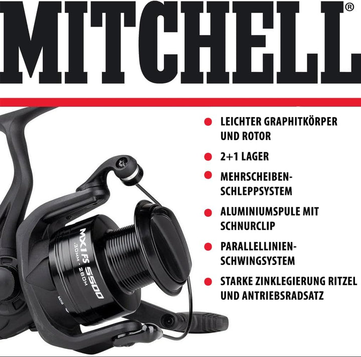 Mitchell MX1 FS 6500 Freilauf Angelrolle ohne Schnur - Spinnrolle und Freilaufrolle für Angler - Rob