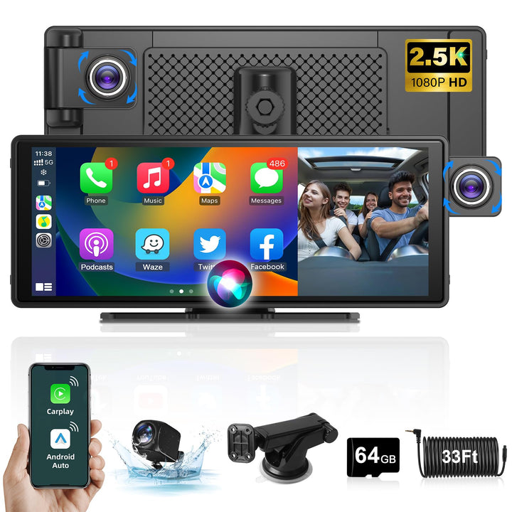 Exklusiv 10,26 Zoll Carplay Display Android Auto Display mit 180° Drehen 2,5K Dashcam, Wireless Auto