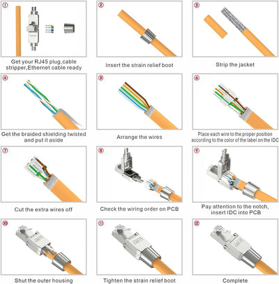 VCELINK RJ45 Stecker Werkzeuglos für Verlegekabel Cat7 Cat6A Netzwerkstecker Werkzeuglos Feldkonfekt