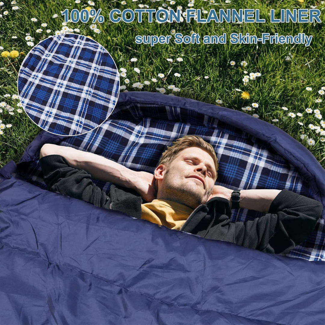 Baumwoll-Flanell-Schlafsack für Erwachsene, 100% Baumwollfutter-Schlafsack für Camping, Wandern, Ruc
