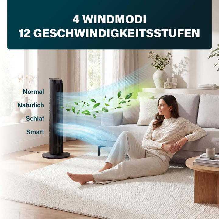 Princess Turmventilator - Elegantes Design - 40 W - Leistungsstark, Leise, Energieeffizient - Höhe: