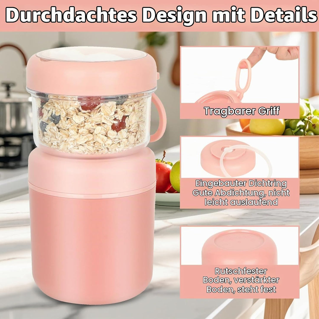 Grosser Edelstahl Müslibecher to Go, Joghurtbecher 530ml+330ml Tragbarer Auslaufsicherer Müslibecher