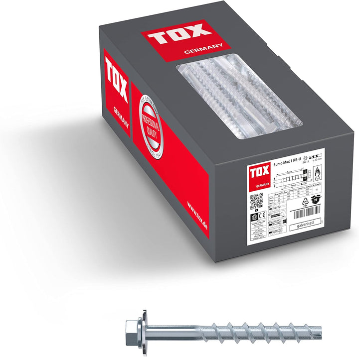 TOX Schraubanker Sumo Max 1 KB-U 10x240 mm, Sechskantkopf mit Bauscheibe, Stahl verzinkt, für Befest