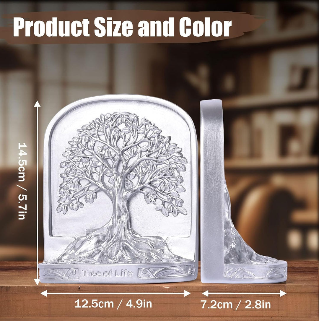 Buchstützen-Set, Baum des Lebens, Antik-Bronze, 2 dekorative Buchstützen für Regale oder Bücherregal