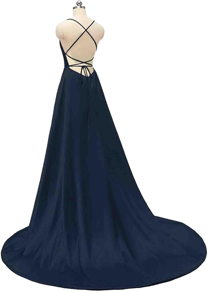 xxxiticat Damen Elegant Lange Ballkleider mit Taschen Satin A-Linie Backless Hochzeitskleid Abendkle