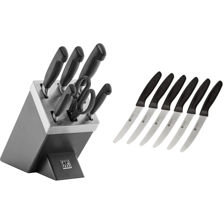 ZWILLING Selbstschärfender Messerblock, 7 teilig, grau, Vier Sterne & 1002672 Messer-Set, 6-tlg., Kü