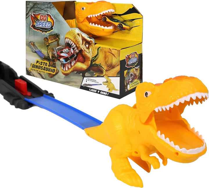 Dinosaurier-Bahn Tyrannosaurus T-Rex mit Launcher und Auto aus Metall Rennbahn Autos Todessprung Fle