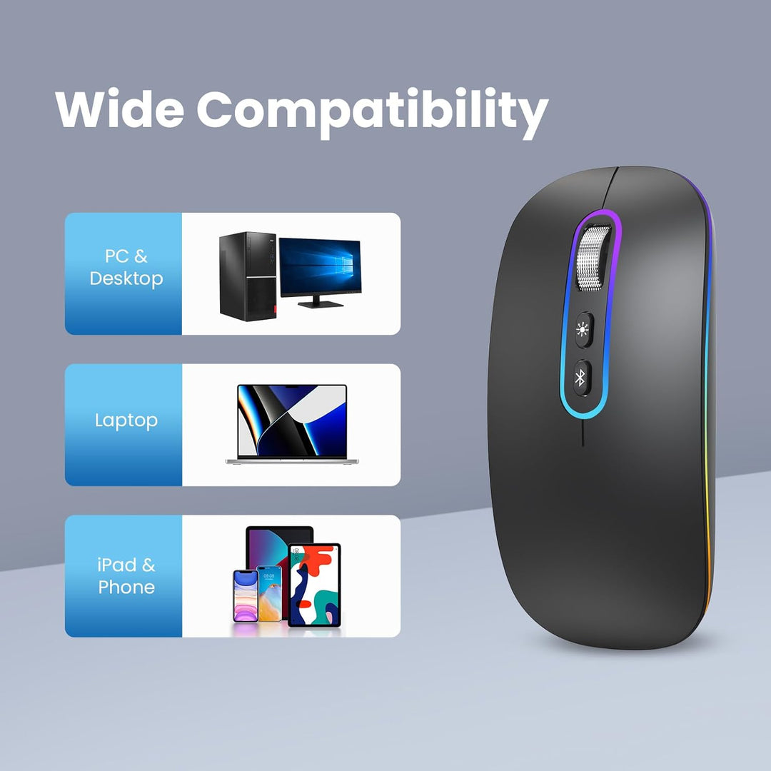 RaceGT Maus Aufladbar Kabellos Bluetooth 5.1 + USB 2,4 GHz LED Mouse Wireless Ergonomic Leise klick