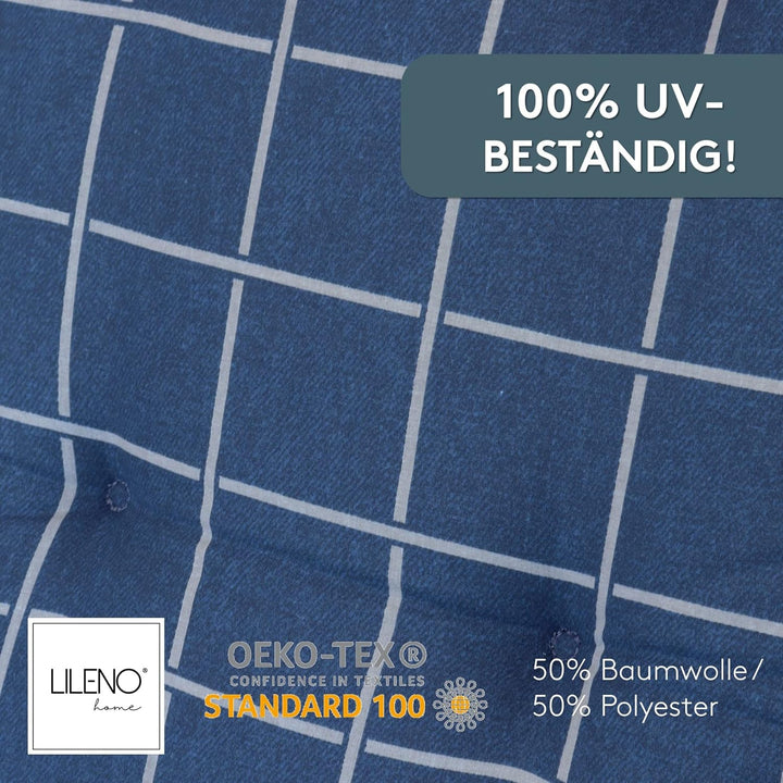 LILENO HOME Gartenstuhl Auflagen als [2er Set - Hochlehner] in Yacht-Karo Dunkelblau - Bequeme Liege