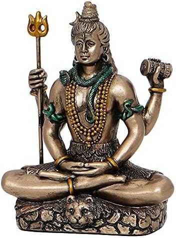 eCraftIndia Meditatin Lord Shiva Dekofigur aus kaltgegossener Bronzeharz, braun und gold, Einheitsgr