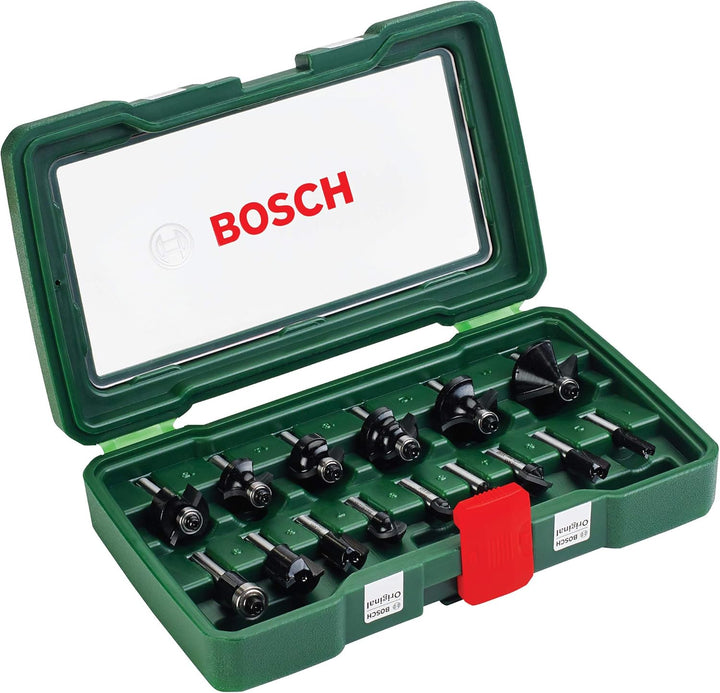 Bosch Oberfräse POF 1400 ACE (3 x Spannzange, Fräser, Parallelanschlag, Absaugadapter, Koffer) + 15t