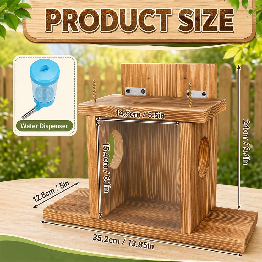 NAVESO Wooden Squirrel Feeder,Squirrel House Nesting Box for Nuts Corn, Peanuts,Squirrel Feeding Sta