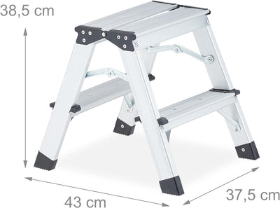 Relaxdays Trittleiter, 3 Stufen, klappbare Bockleiter, Alu, beidseitig begehbar, bis 120 kg, Stehlei