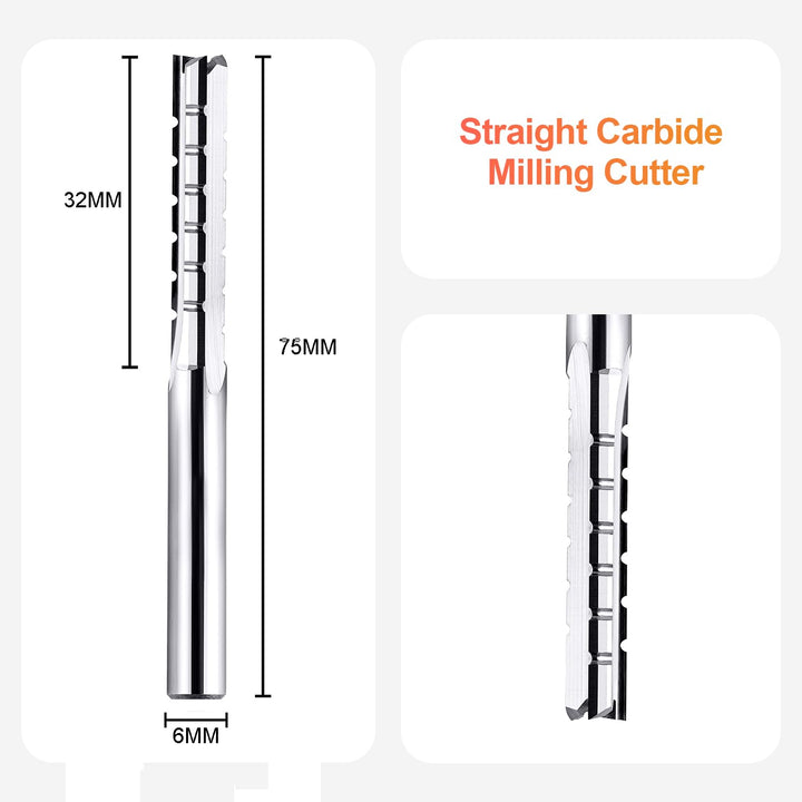 SpeTool 3 Flöten Gerader Hartmetall-Fräser mit Wolframkarbidspitze 6 mm Schaftdurchmesser 32 mm Schn