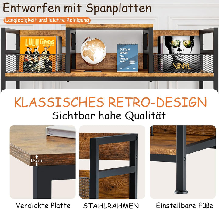 KZOBYD Plattenspielerständer, Schallplatten Regal mit Ablage, 3-Ebenen Plattenspieler Tisch Plattenh