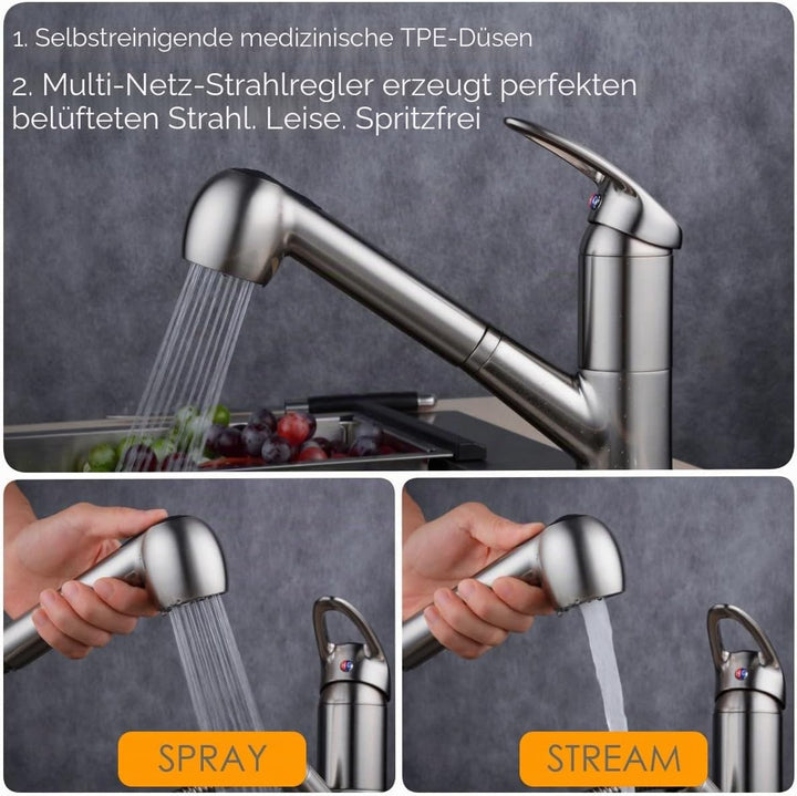 Beelee F103-SP Brausekopf G1/2 gerades Gewinde, 2 Strahlarten Geschirrbrause Ersatzhandbrause für Kü