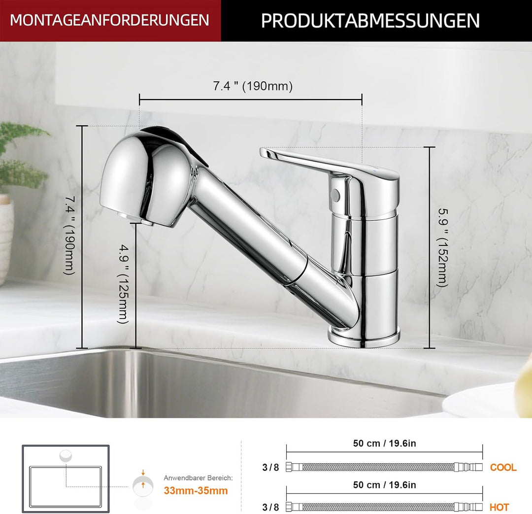Ibergrif M14550, Wasserhahn Küche Ausziehbar, 360 ° Drehbare- Küchenarmatur mit Brause, Mischbatteri