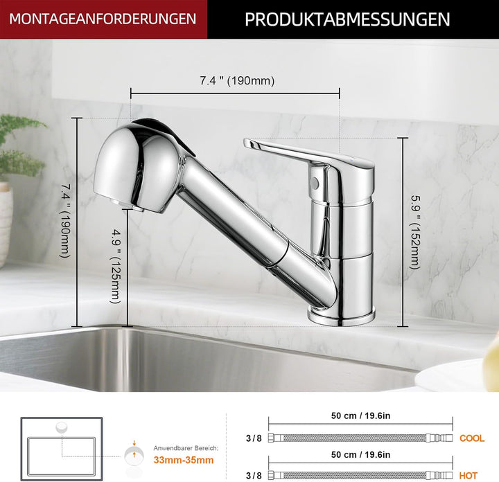 Ibergrif M14550, Wasserhahn Küche Ausziehbar, 360 ° Drehbare- Küchenarmatur mit Brause, Mischbatteri