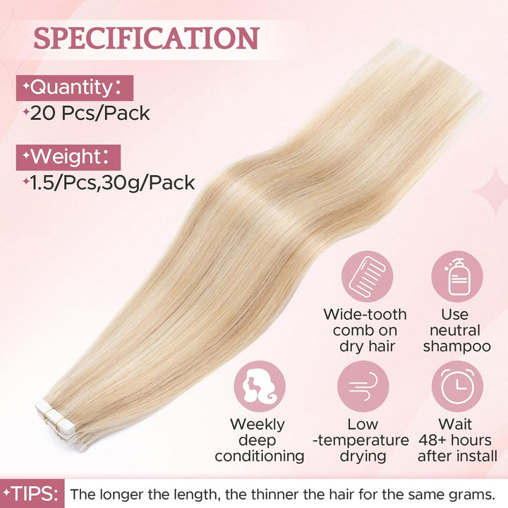SEGO Tapes Echthaar Extension Echthaar 20 Tressen Adhesive Klebeband Haarverlängerung Haar 1g/Stück