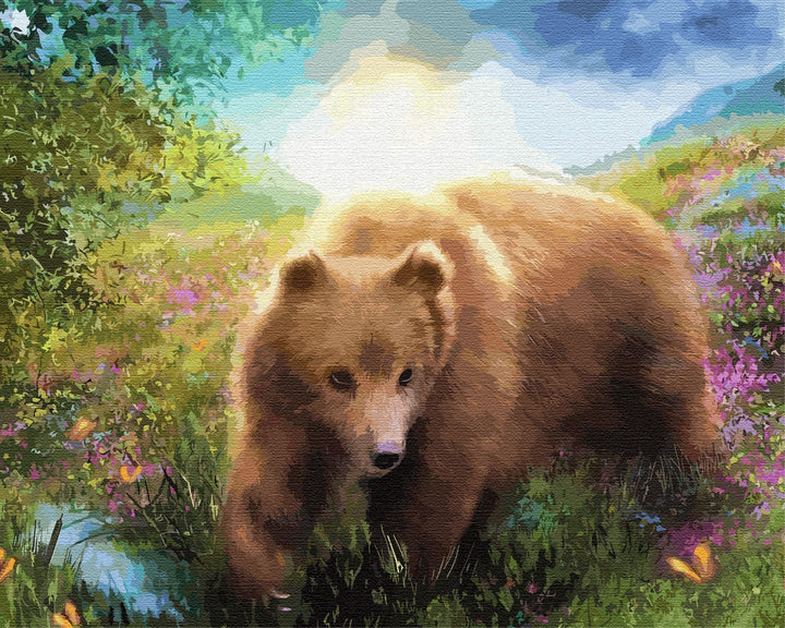 Artnapi Malen nach Zahlen Erwachsene mit Rahmen | DIY Handgemalt | Bär im Garten der Morgenröte| Kit
